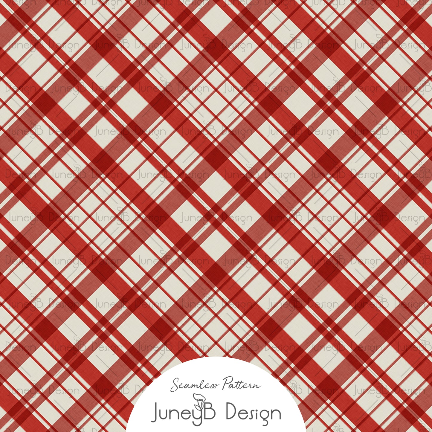 Christmas Red & Cream Plaid Seamless Pattern Digital Download – Tartan Check Fabric Design