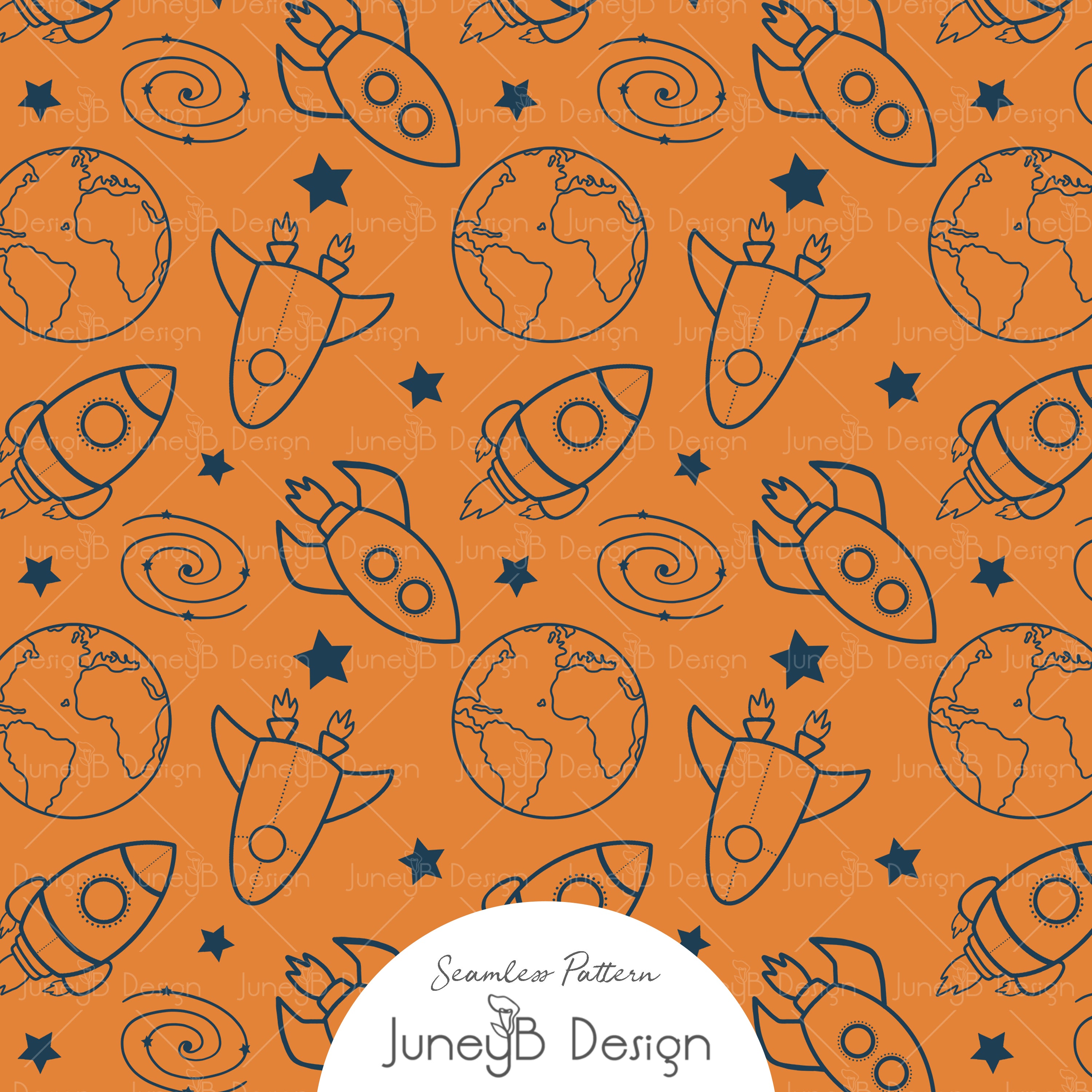 Space Boy - Rockets - Orange – Joyful Surface Patterns