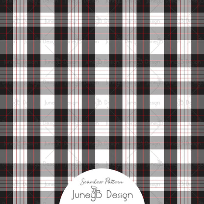 Christmas Tree Farm Truck Seamless Pattern Set Digital Download – Red Vintage Pickup & Plaid Fabric Designs (Black Background)