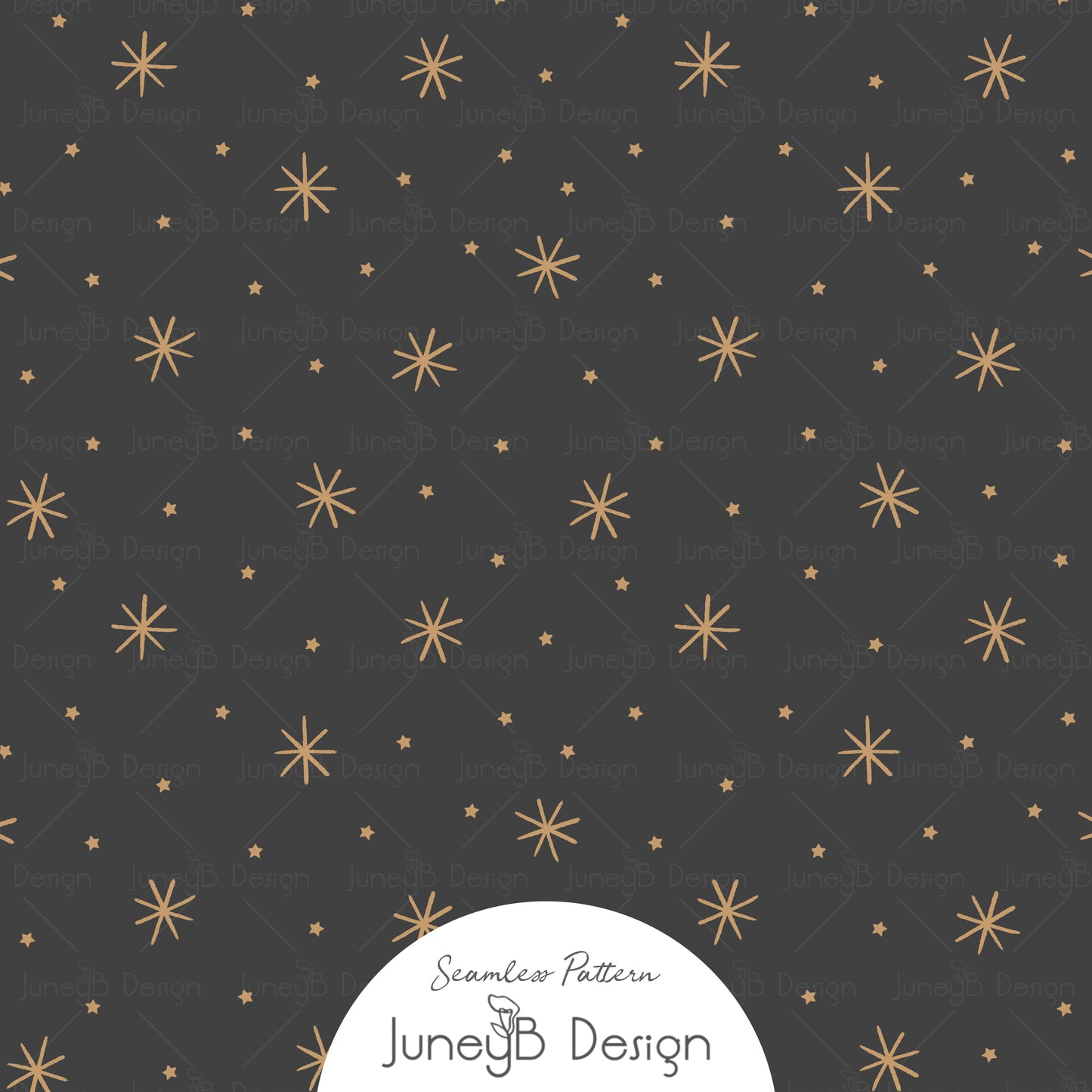 Gold snowflake seamless pattern on charcoal black background – elegant Christmas fabric design