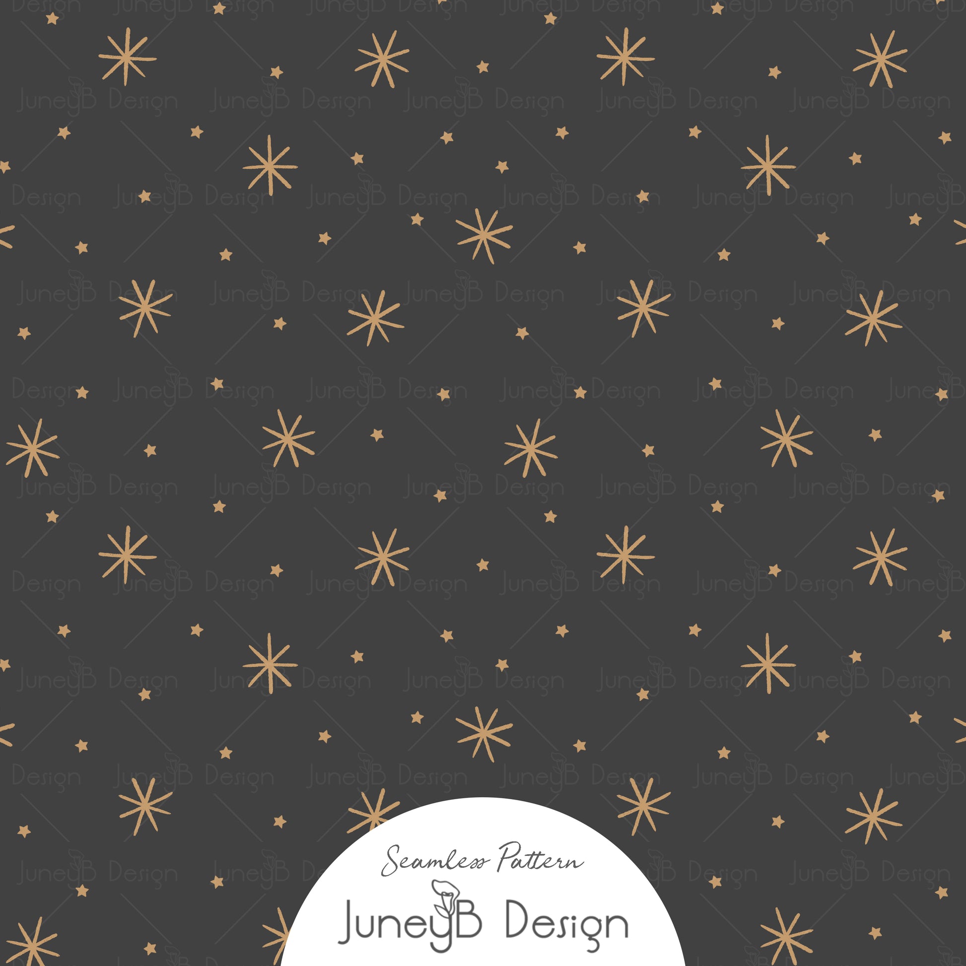 Gold snowflake seamless pattern on charcoal black background – elegant Christmas fabric design